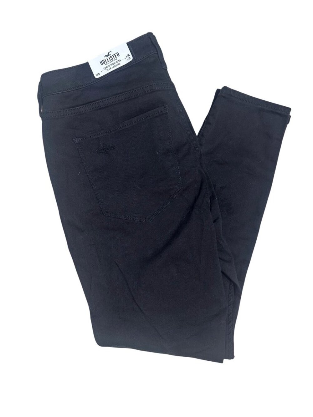 Hollister Curvy High-Rise Jean Legging W34 L28 Black Distressed Stretch Denim